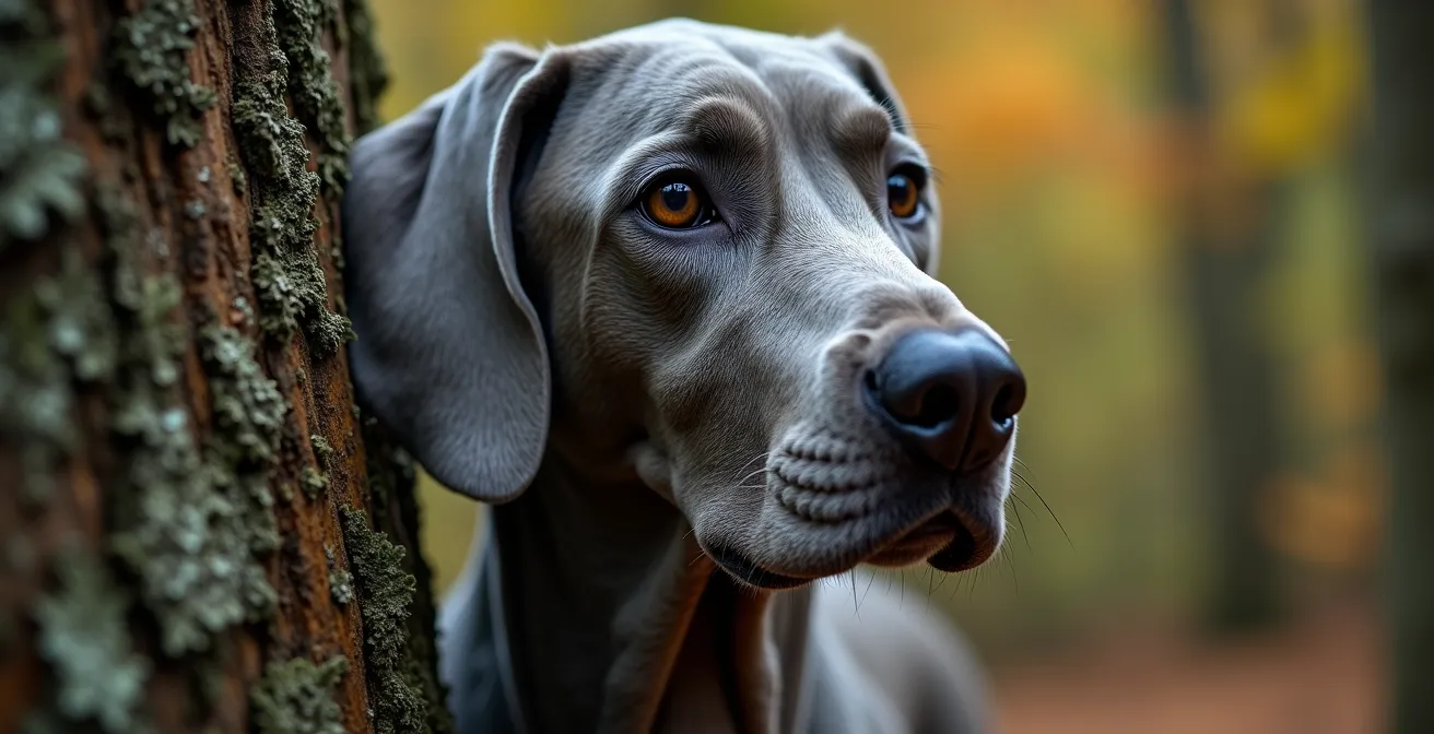 Détail de la robe grise d'un Braque se fondant dans les ombres forestières