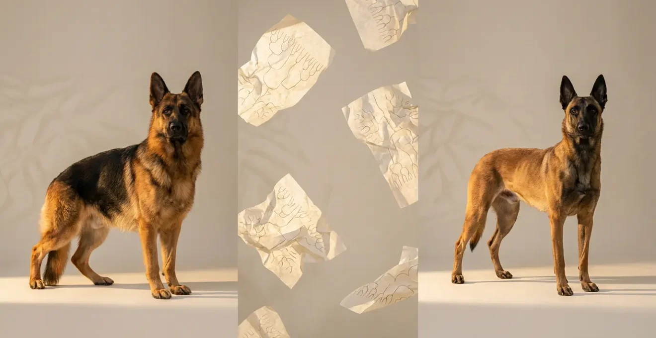 Comparaison visuelle entre un chien de lignée beauté et un chien de lignée travail à travers un document de généalogie