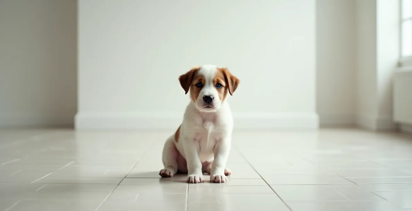 Démonstration visuelle de l'effet de perspective sur la morphologie apparente d'un chiot photographié sous différents angles