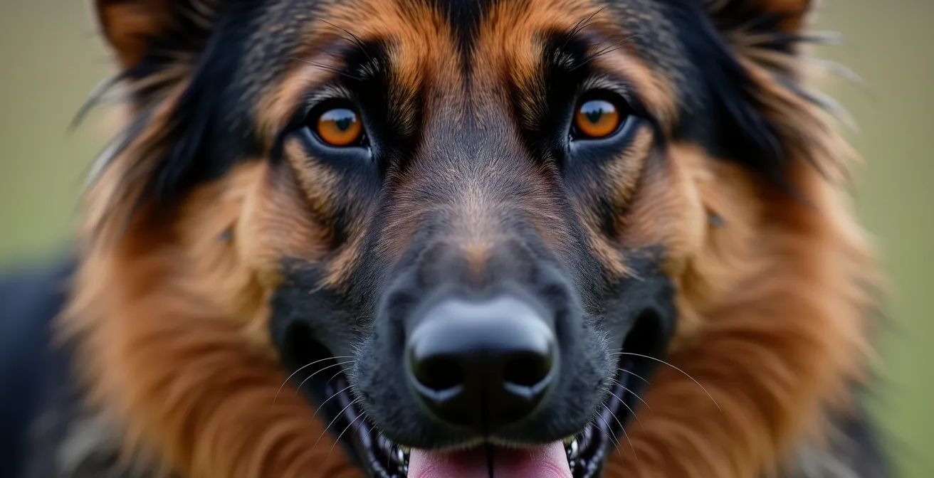 Gros plan sur l'expression déterminée d'un chien en effort de traction lente