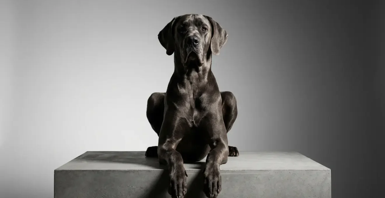 Grand chien en position sphinx majestueuse démontrant puissance et contrôle