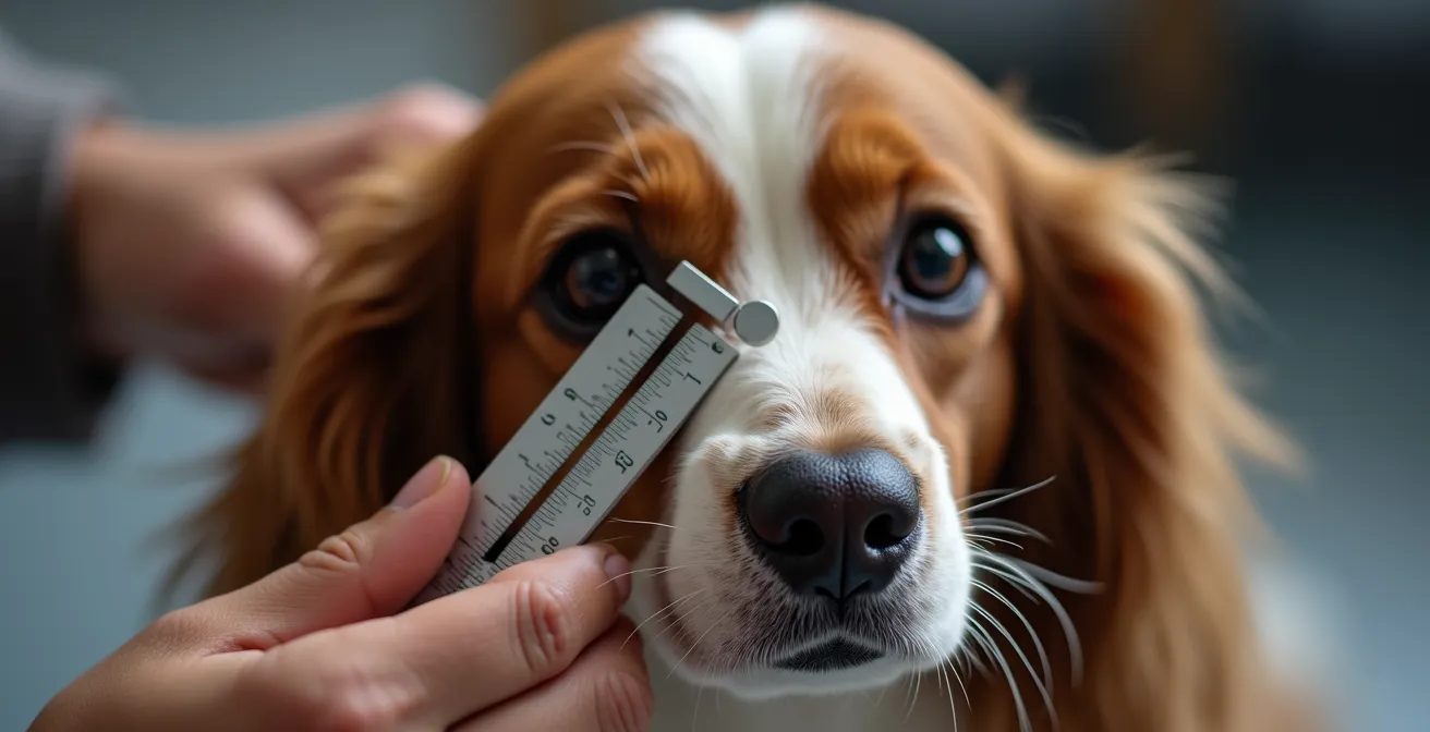 Démonstration technique de la mesure du crâne canin avec un pied à coulisse