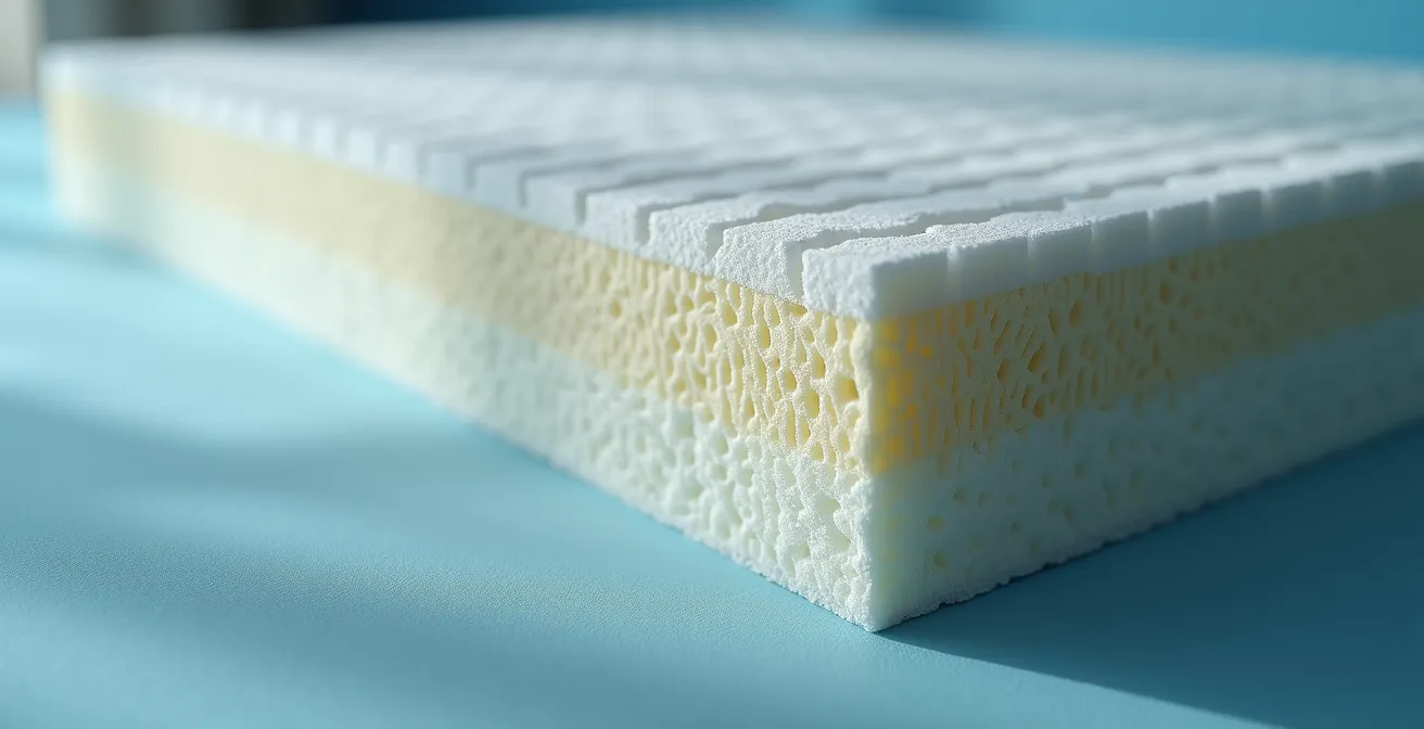 Vue macro détaillée de la structure alvéolaire d'une mousse à mémoire de forme haute densité