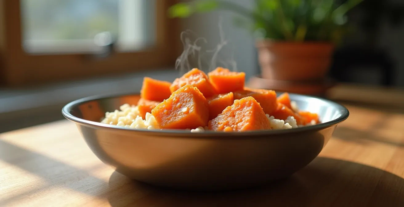 Gamelle avec ration équilibrée pour chien sportif avant l'effort