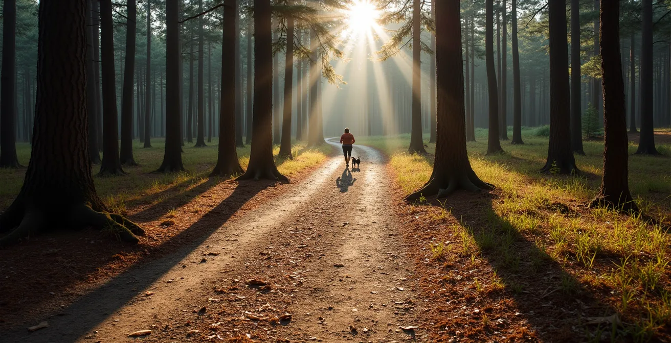 Sentier de terre battue en forêt parfait pour la pratique du canicross